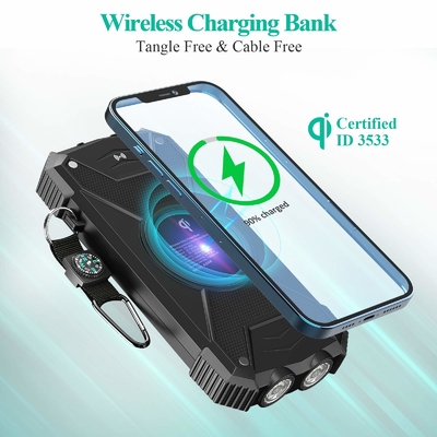 Banque portative sans fil d'énergie solaire du chargeur 10000mAh de Qi pour le téléphone et l'ordinateur portable
