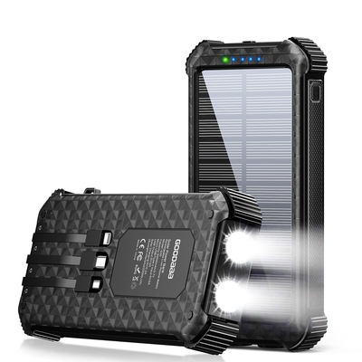 Chargeur actionné solaire portatif imperméable 26800mAh de banque de la puissance IPX5 avec 3 câbles intégrés