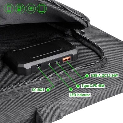 Panneau solaire 100w pliable portatif flexible noir pour le chargeur/camping d'ordinateur portable extérieurs