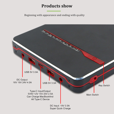 Type-c portatif support de carnet du palladium 65W 100W de batterie de la banque 40000mah 24V de puissance d'ordinateur portable